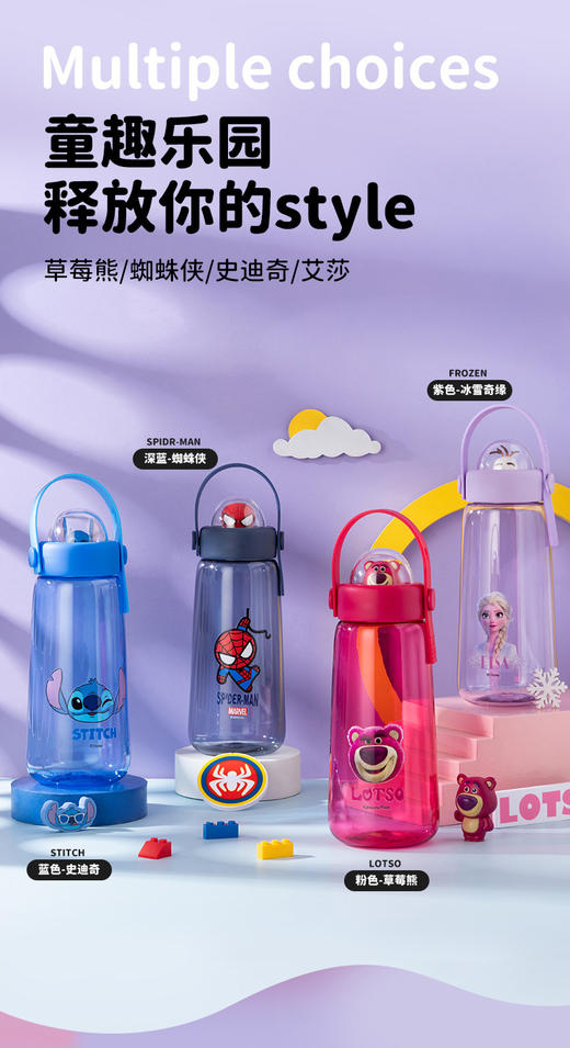 萌趣满分✨迪士尼水杯】TRITAN材质✔高颜值大容量💧倒置不漏水，草莓熊/史迪奇/蜘蛛侠多款任选！孩子们的夏日饮水好伙伴🌟迪士尼儿童水杯 tritan高颜值大容量 学生运动水壶 可爱夏水杯 商品图9