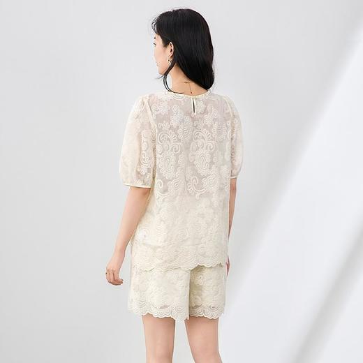 【高货wl】全新升级【铂金会员339/天猫459/差价120】(99856)洛诗琳重工法式提花圆领短袖上衣蕾丝花边裤两件套女 商品图1