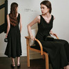 OLrain欧芮儿黑色赫本风蕾丝花边V领2025夏季新款收腰显瘦连衣裙 商品缩略图2