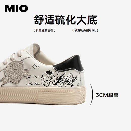 MIO米奥做旧脏脏鞋秋新款小白鞋厚底女鞋涂鸦鞋舒适休闲板鞋M254551318 商品图4