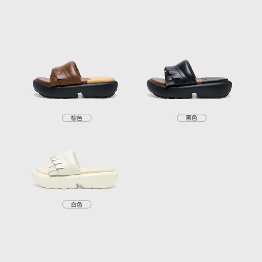 lost in echo2025春夏新款布洛克流苏真皮厚底增高面包拖沙发拖鞋 商品图1