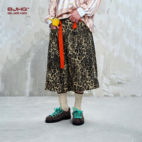 BJHG不计后果豹纹短裤男夏季2025新款美式复古宽松休闲情侣七分裤