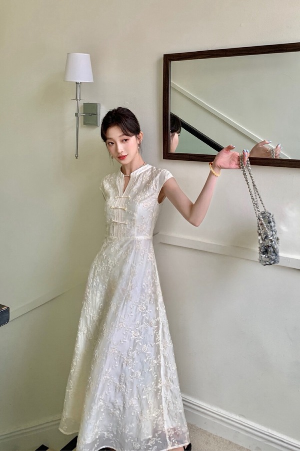 ELLA JADE 新中式盘扣提花连衣裙 20298