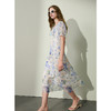 三彩2025夏季新款碎花雪纺连衣裙法式A字裙短袖V领长裙浪漫M 商品缩略图3