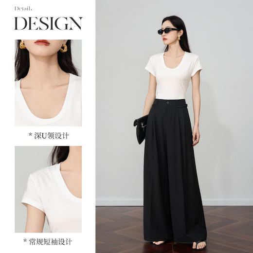 OLrain欧芮儿白色U领正肩百搭显瘦短袖T恤夏季2025新款小个子上衣 商品图1