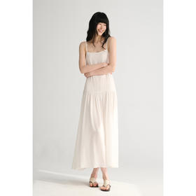 MAISON CECILE三色/极简优雅细肩带光泽感醋酸压褶吊带连衣裙