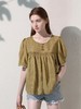 （夏季最后清仓）金棕色肌理纹提花宽松短袖小衫-喜出 商品缩略图0