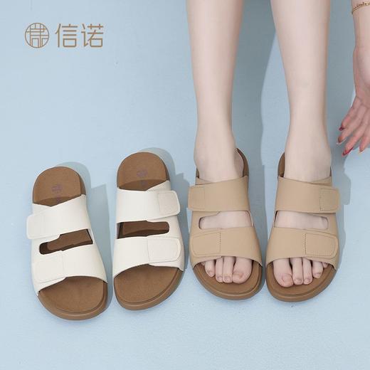 信诺真皮平底勃肯拖鞋女2025夏季新款女鞋半拖凉鞋外穿轻便沙滩鞋5L267-1 商品图5