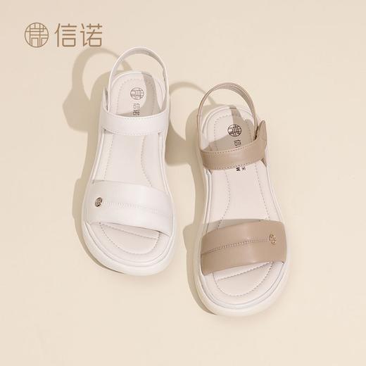 信诺羊皮厚底凉鞋女2025夏新款踩屎感外穿一字带沙滩鞋舒适妈妈鞋5L323-20 商品图4
