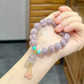 灵隐文创【暮山紫】琉璃醒狮紫色莲花手串紫气东来女款手链创意礼品