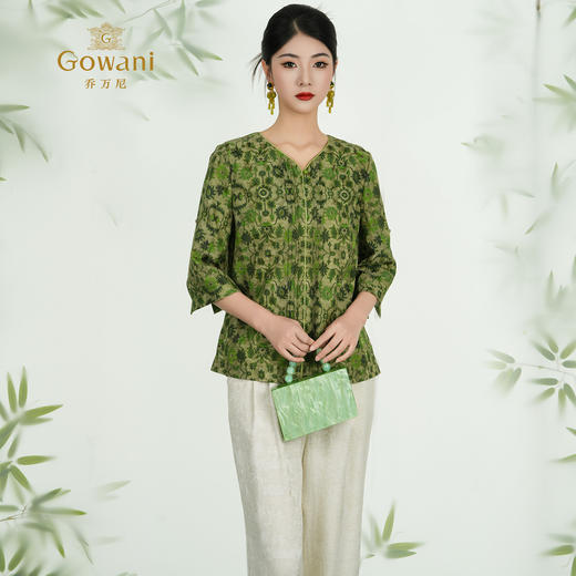 乔万尼新品真丝丝绵绸印花V领衬衫上衣ED2C483 商品图1