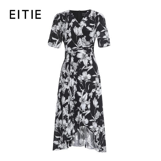 EITIE爱特爱V领不规则收腰显瘦印花连衣裙夏季新款8207934 商品图6