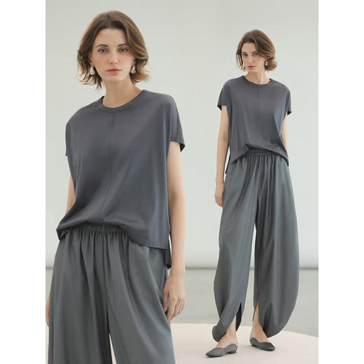 COCOBELLA奢感缎光人丝棉短袖T恤女夏精致仿醋酸上衣TS0020-4 商品图2