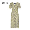 EITIE爱特爱时尚压褶高腰a字显瘦撞色印花V领连衣裙夏季新款8207943 商品缩略图6