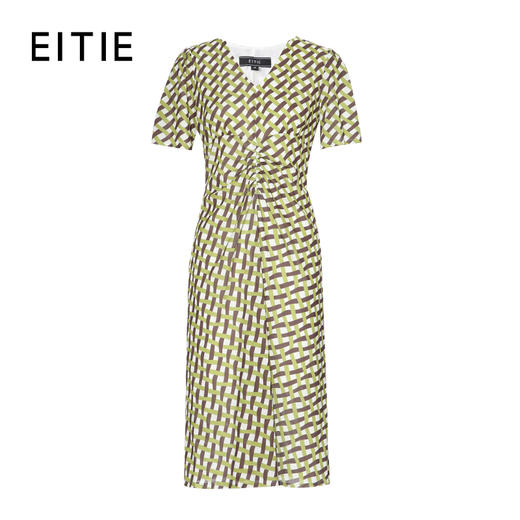 EITIE爱特爱时尚压褶高腰a字显瘦撞色印花V领连衣裙夏季新款8207943 商品图6