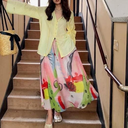 （小眠专属）夏日油画天丝亚麻半身裙C1225048（下单3-7天发货） 商品图3