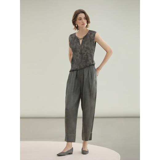 COCOBELLA清冷侘寂风仿香云纱风格小脚裤女垂感休闲裤PA7033 商品图3