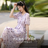熙世界假日风紫色碎花连衣裙女2025夏日新款法式泡泡袖雪纺a字裙 商品缩略图3