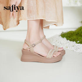 预售7天|Safiya/索菲娅2025度假风坡跟厚底外穿百搭时尚编织休闲凉鞋SFD2115421