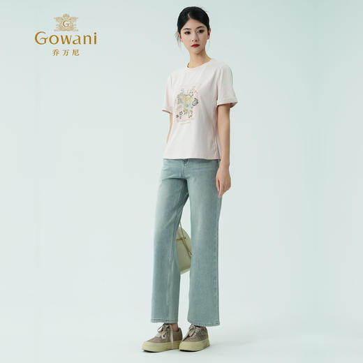 乔万尼新品棉t恤宽松刺绣圆领上衣ED2C412 商品图3