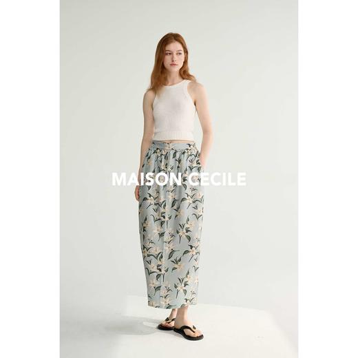 MAISON CECILE设计师印花/桑蚕丝优雅手绘百合蓬松立体感花苞半裙 商品图3
