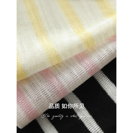 COCOBELLA慵懒宽松彩条纹针织衫女微透视休闲短袖T恤TS3039 商品图4