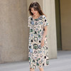 【专属特价】熙世界艺术感涂鸦格子印花连衣裙女夏新款气质度假风系带显瘦裙子 商品缩略图2