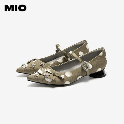 MIO米奥玛丽珍鞋法式星星气质粗跟尖头女浅口单鞋M254440445 商品图2