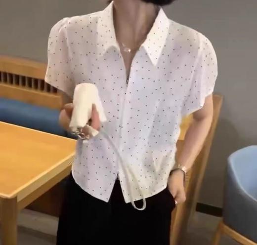 8.9秒杀【节日特卖】5633波点腰部抽褶短袖上衣-喜出 商品图3