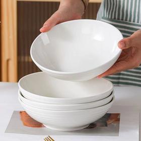 【多妈团购 梦境流光系列7英寸霜月深盘 共6个】釉下彩纯白陶瓷，复古高级，光滑易清洁 瓷质厚实，釉面细腻 螺纹设计，简约大气-金克丝