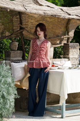 【门店同款】ENJOY夏季“夏日番情”甜美红格上衣 162796515