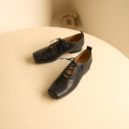 faytobe 复古系带芭蕾鞋手工方头牛皮侘寂风深口丝带小皮 商品图8