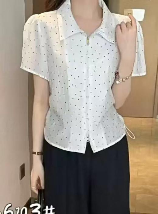 8.9秒杀【节日特卖】5633波点腰部抽褶短袖上衣-喜出 商品图2