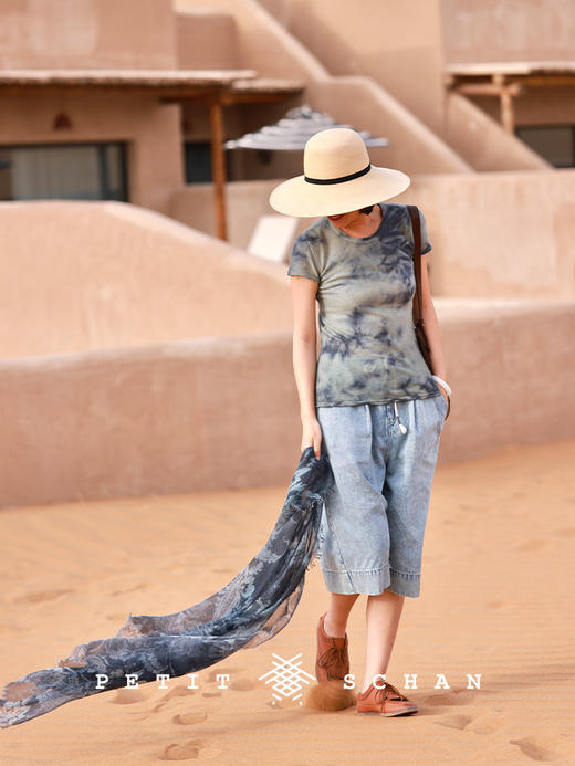 PETIT SCHAN小闪 CLO#827 Beyond the Veil of Mist 云深不知处 云朵羊绒系列纯羊绒手工染色点染短袖 商品图2