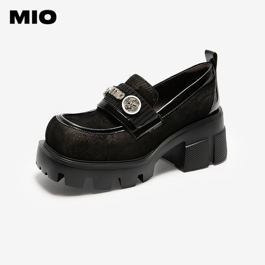 MIO米奥厚底增高乐福鞋英伦风黑色小皮鞋新中式女鞋M254530283 商品图0