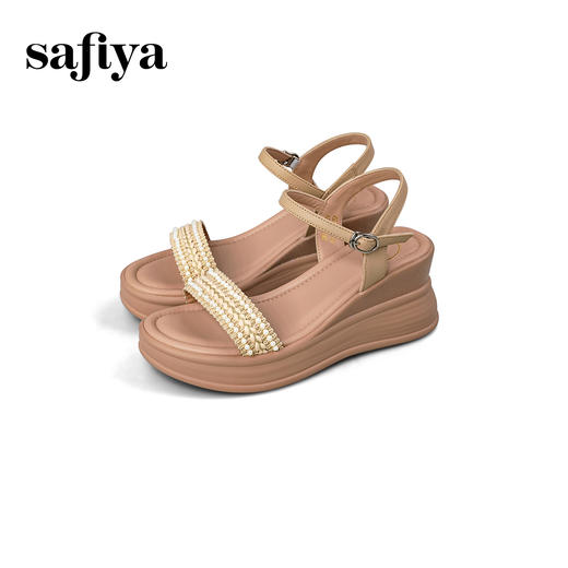 预售7天|Safiya/索菲娅2025度假风坡跟厚底外穿百搭时尚编织休闲凉鞋SFD2115421 商品图8