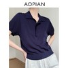 奥篇法式高级老钱风 纯色极简兰精天丝Polo领短袖针织衫 商品缩略图1