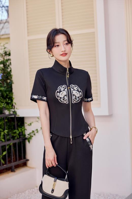 Le Malene 黑色新中式刺绣外套长裤套装 20294 商品图4