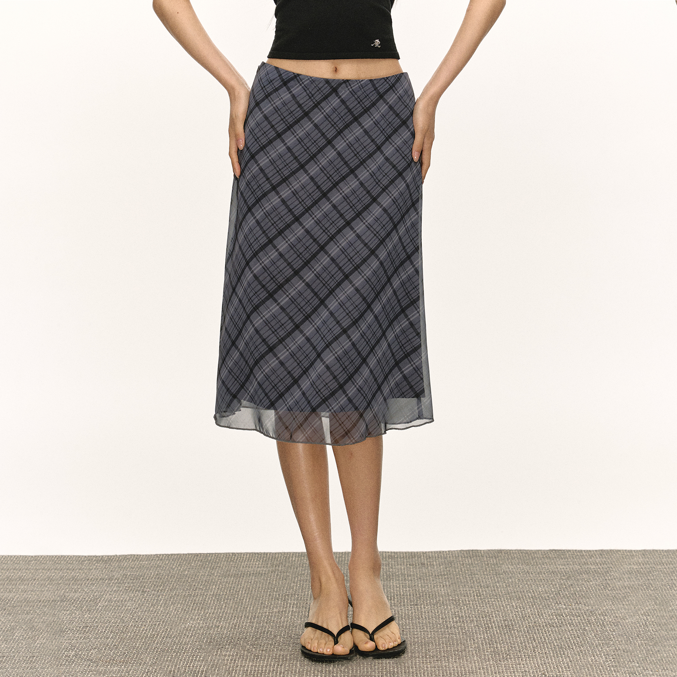 Ariseism  美式复古灰色格纹半身裙女夏季新款修身包臀裙子