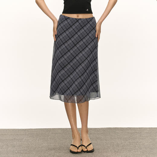 Ariseism  美式复古灰色格纹半身裙女夏季新款修身包臀裙子 商品图0