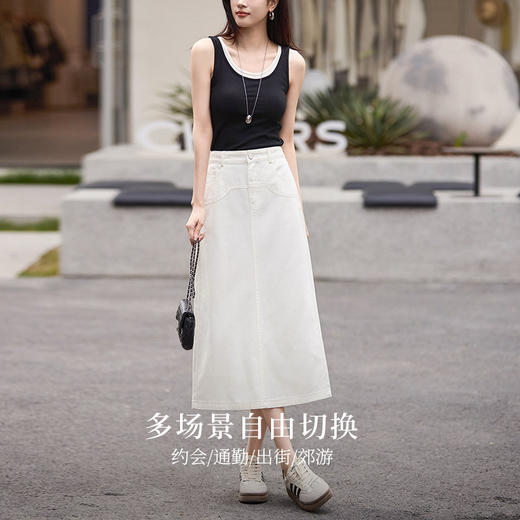 熙世界全棉白色牛仔半身裙女夏季薄款高腰显瘦包臀直筒裙a字裙子 商品图2