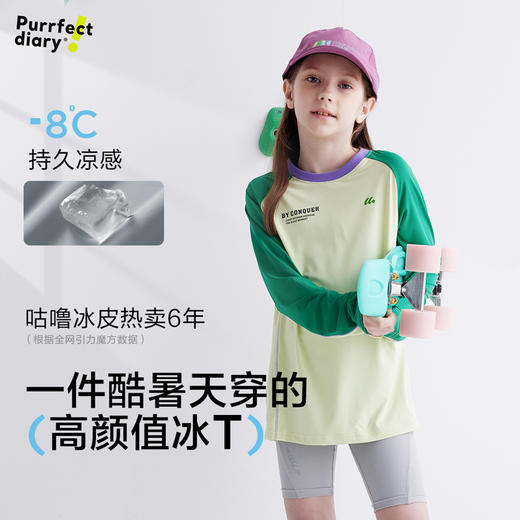 【冰皮T】咕噜日记童装儿童撞色凉感T恤夏新款男女童圆领防晒长袖PXT2507 商品图4