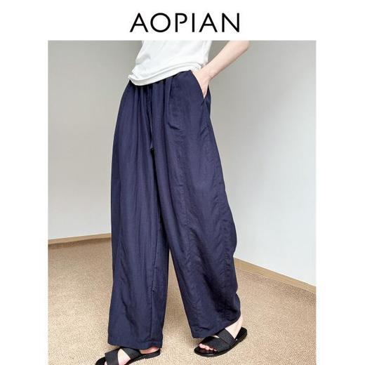 奥篇日系亚麻裤 休闲松紧腰立体空气香蕉裤 商品图2