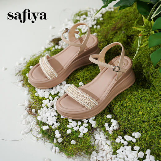 预售7天|Safiya/索菲娅2025度假风坡跟厚底外穿百搭时尚编织休闲凉鞋SFD2115421 商品图6