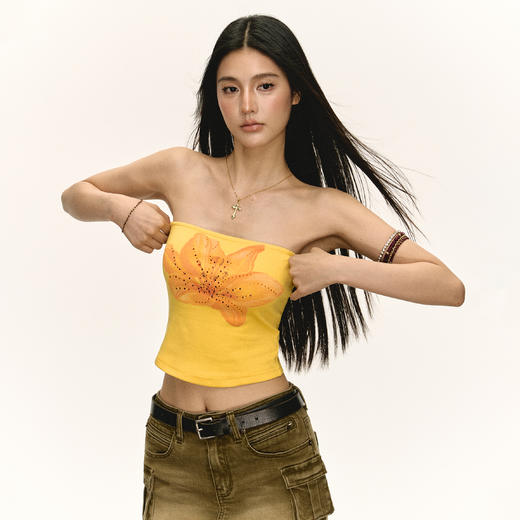 Ariseism 美式复古辣妹花朵印花抹胸吊带背心女夏季新款紧身上衣 商品图2