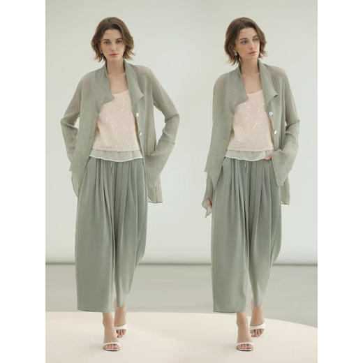 COCOBELLA[凉感]重工捏褶木耳腰休闲裤女大码奶奶裤PA3071-3 商品图3