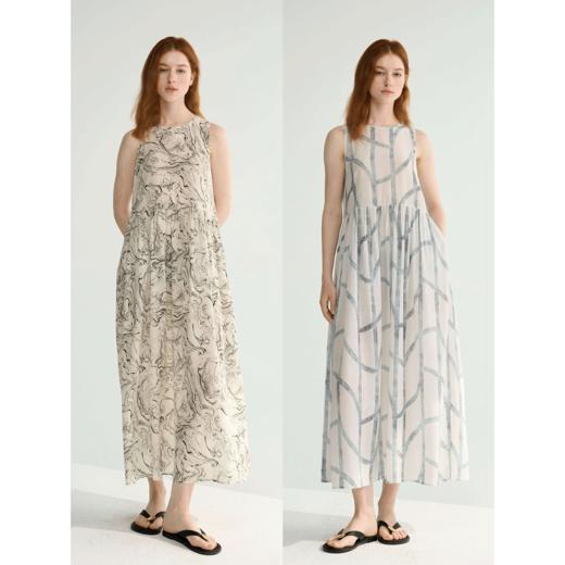 MAISON CECILE 设计师印花/桑蚕丝不规则艺术线条无袖背心连衣裙 商品图0