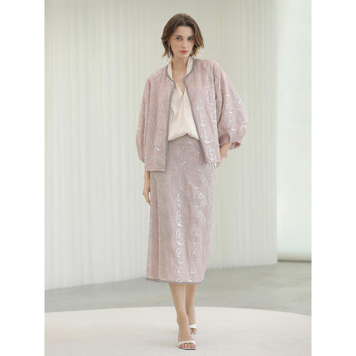 COCOBELLA重工对丝暗纹提花缎国风短袖衬衫新中式罩衫SR3198 商品图2