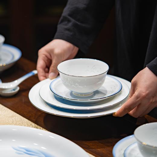 富玉  景德镇高温玲珑瓷餐具套装家用 新中式国风天青餐具礼盒装 商品图4