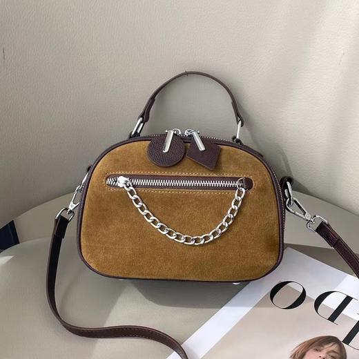 【预售3天】拼色头层皮苹果包手提女包复古斜挎包Z7078 商品图2